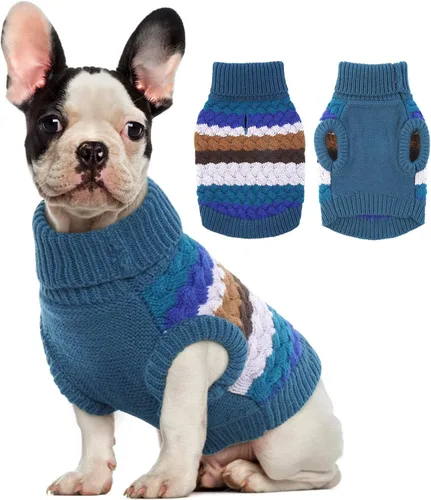 Miniatura 21 de Kuoser Suéter grande para perro, suéteres de punto de cuello alto para perros grandes, rayas coloridas, chaleco de punto para mascotas, ropa cálida