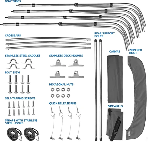 Miniatura 6 de KNOX Bimini tops universales de 4 arcos para paredes laterales, postes de apoyo, lona marina 900D a prueba de decoloración, funda de almacenamiento