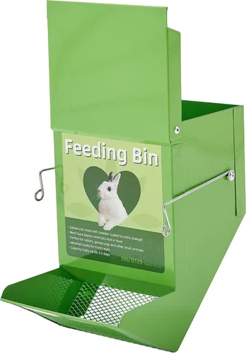 Miniatura 3 de Comedero de metal para animales pequeños con tapa, resistente, dispensador de alimentos de gran capacidad, ideal para conejos, cobayas, chinchillas