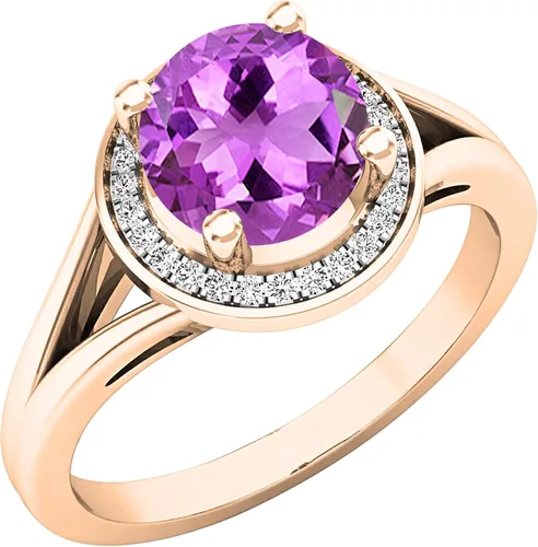 Miniatura 260 de Dazzlingrock Collection Anillo de compromiso redondo de 0.276 in con halo de diamante blanco y vástago dividido para ella en oro macizo de 14