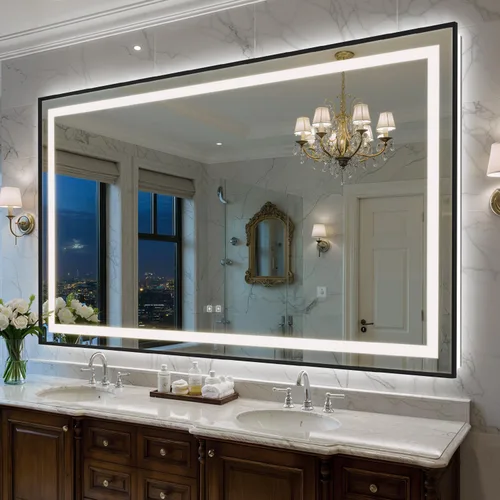 Miniatura 34 de Espejo de baño LED de 24 x 32 pulgadas con luces, espejo de tocador de baño con marco negro con luz frontal + retroiluminación para pared, vidrio