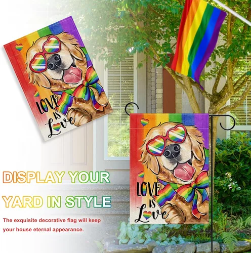 Miniatura 4 de Love is Love Golden Retriever Dog Rainbow - Bandera decorativa para jardín, decoración exterior del mes del orgullo de mascotas LGBTQ