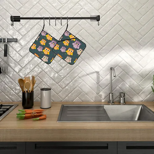 Miniatura 5 de Lindos soportes para ollas de búho de dibujos animados, 2 unidades para cocina, almohadillas calientes resistentes al calor para cocinar, asar a