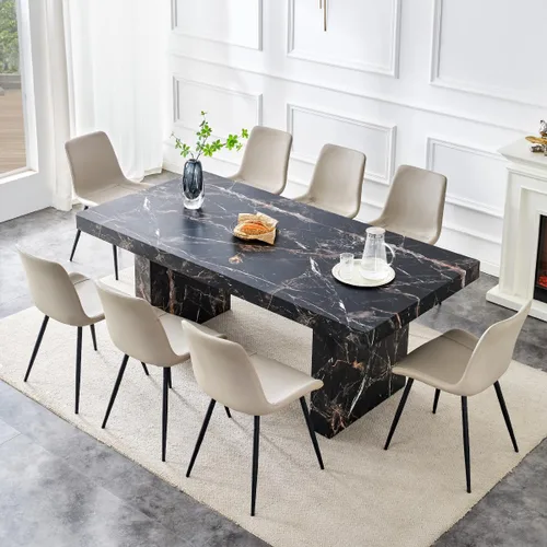 Miniatura 38 de gopop Rustic Modern 79" Rectangular Dining Table, Solid Wood Farmhouse Kitchen Table with Sturdy Legs, Wooden Dining Room Table for 6–10 People