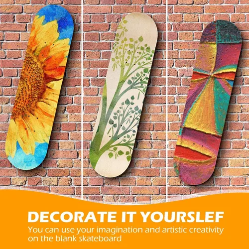 Miniatura 5 de Honoson 12 tablas de patineta en blanco a granel de 32 x 8 pulgadas, 7 capas de madera de arce liso, patineta de madera natural de doble cola