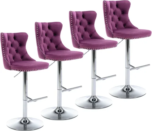 Miniatura 14 de Aoowow Juego de 2 taburetes de bar giratorios ajustables con respaldo de terciopelo copetudo, sillas de bar modernas tapizadas con cabeza de clavo