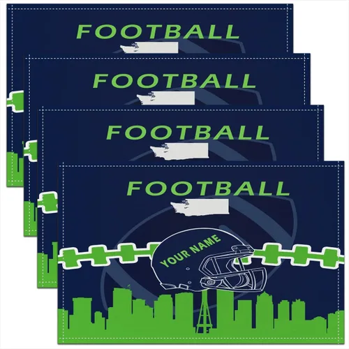 Miniatura 13 de Erosebridal Juego de 4 manteles individuales personalizados de fútbol de 12 x 18 pulgadas, manteles individuales para adultos, manteles individuales