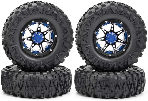 Miniatura 8 de Neumáticos de goma OD de 4.724 in y llantas de metal Beadlock de 2.2 pulgadas para 1/10 RC Rock Crawler Car Axial SCX10 RR10 Wraith 90056 Traxxas
