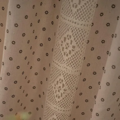 Miniatura 88 de Deeprove Cortinas bohemias para dormitorio, rayas huecas de ganchillo crema y estampado floral, tela de lino de algodón, con borlas beige bohemias