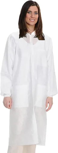 Miniatura 6 de Medical Nation Paquete de 10 abrigos de laboratorio desechables Abrigo de laboratorio duradero de 1.76 oz SMS hasta la rodilla, reutilizable