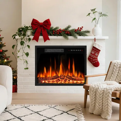 Miniatura 2 de Tornivk Inserto de chimenea eléctrica de 23 pulgadas, calentador de chimenea eléctrico empotrado de 750 W/1500 W con temporizador, llama ajustable