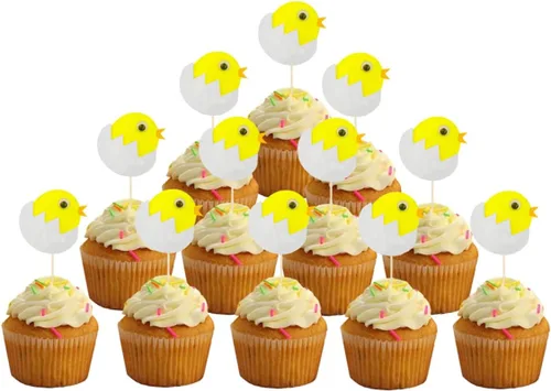 Miniatura 6 de ABOOFAN 48 piezas de decoración para cupcakes de pollito, adorables, decoración de Pascua de cumpleaños, decoración de ducha, comida, fiesta, postre