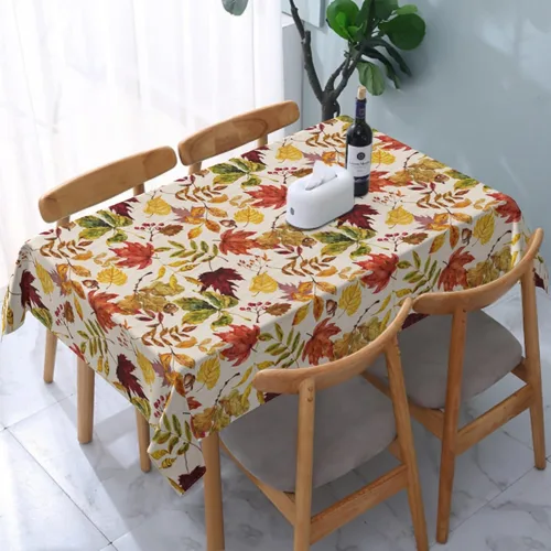 Miniatura 9 de Sweetshow Fall Square Tablecloth 52x52 Inch Fallen Leaves Maple Leaf Print Autumn Thanksgiving Harvest Themed Holiday Wooden Pattern Decorative