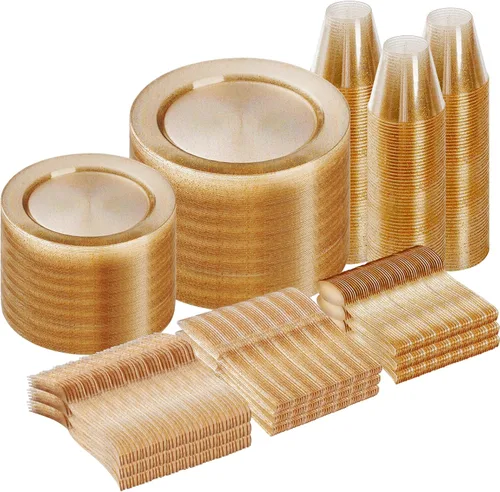 Miniatura 19 de Goodluck 600 Piezas Platos Desechables Plateados para 100 Invitados, Juego de Vajilla de Plástico de 100 Platos de Cena, 100 Platos de Ensalada, 100