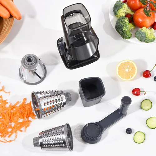 Miniatura 8 de Rallador rotativo de queso con asa, triturador de cocina, rallador de rebanador, rebanador de hielo, queso, verduras, nueces, patata, calabacín