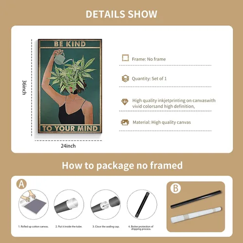 Miniatura 6 de Póster vintage con texto en inglés «Be Kind To Your Mind» («Be Kind To Your Mind») con cita de salud mental, pósteres artísticos de pared geniales