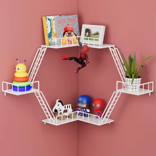 Miniatura 12 de Estante de pared Fire Escape – Estantes de pared esquineros de 4 niveles de estilo urbano moderno, estante de escalera de metal fácil de instalar