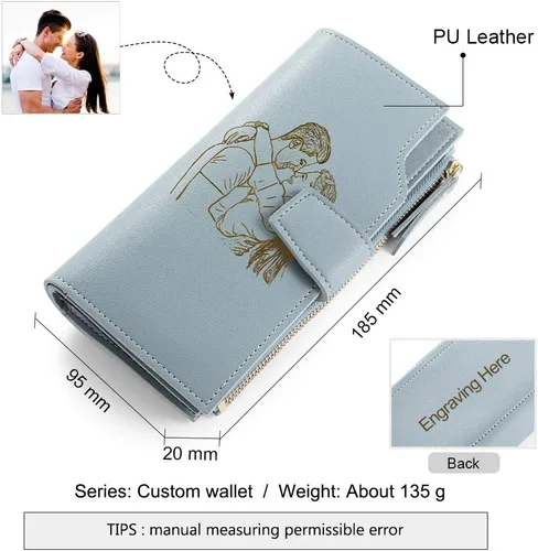Miniatura 9 de Loveje - Billeteras personalizadas para mujer, de piel sintética, con grabadas fotográficas, triple pliegue, tarjeta de crédito, cartera larga