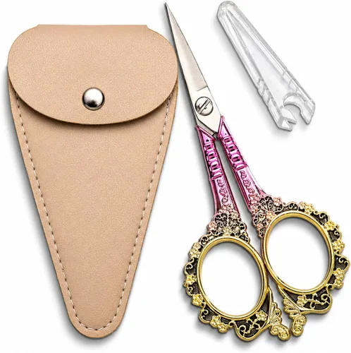 Miniatura 12 de Tijeras de costura afiladas con funda, tijeras de bordado para manualidades, hilo y punto de cruz, herramienta DIY, 4.5 pulgadas, doradas y verdes