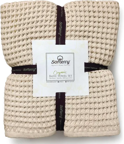 Miniatura 4 de Softerry Juego de toallas de baño europeas de tejido gofre, de 8 a 100 % algodón orgánico, de secado rápido, sin pelusas, delgadas y absorbentes