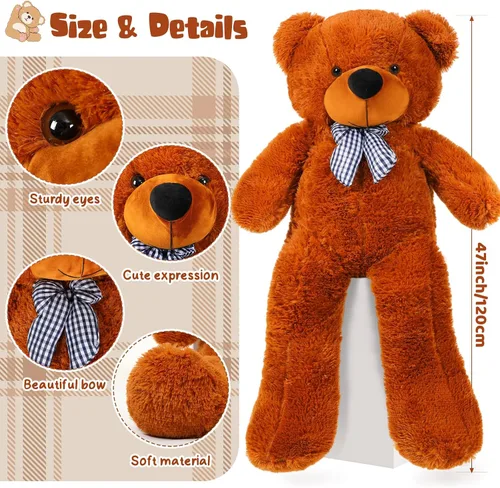 Miniatura 2 de Soulchen Oso gigante de 47 pulgadas, suave, grande, de peluche, de gran tamaño, con lazo, regalo de cumpleaños, baby shower, recuerdos de fiesta