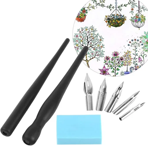 Estink Manga Cartoon Comic - Juego de bolígrafos de caligrafía con 2 soportes para bolígrafos y 5 puntas de repuesto para dibujar y pintar