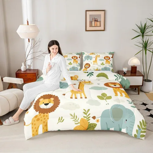 Miniatura 5 de Feelyou Juego de edredón de animales de la selva para todas las estaciones, juego de ropa de cama con 1 funda de almohada de microfibra de elefante