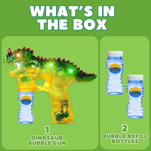 Miniatura 2 de Haktoys Jurassic - Burbujero con forma de dinosaurio, con luz Juguete Bubble Blaster para niños, fiestas LED intermitentes, botella de recarga