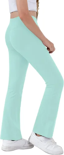 Miniatura 36 de Pantalones de yoga para niñas, cintura cruzada, pierna ancha, pantalones acampanados de entrenamiento de cintura alta