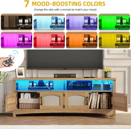 Miniatura 4 de DWVO Farmhouse - Soporte de TV para televisores de 65 pulgadas, centro de entretenimiento LED con almacenamiento, consola de TV con tomas