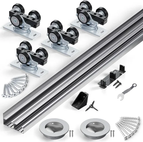 Miniatura 10 de SMARTSTANDARD Kit de herrajes para puertas corredizas de 60 pulgadas/5 pies para armario de gabinete, herrajes de puerta de aleación de aluminio
