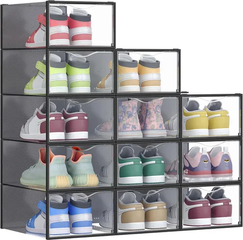 Miniatura 7 de SONGMICS Cajas de zapatos, organizador de almacenamiento de zapatos para armario, caja apilable de plástico para tenis, paquete de 12, transparente