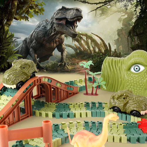 Miniatura 5 de GIAT Juguetes de Pista de Dinosaurios - Los Mejores Regalos de Cumpleaños para Niños y Niñas de 3 4 5 6 7 Años, Pista de Autos de Carreras