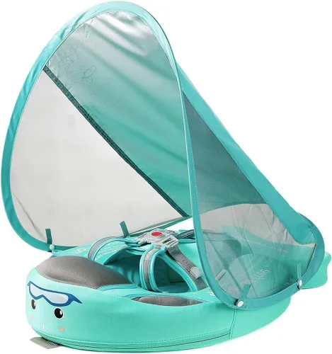 Miniatura 9 de Mambobaby Baby Float with Canopy for Pool，Infant Toddler Swim Float for Outdoor, UPF 50+ Sun Protection Solid Pearl-Foam Soft Skin-Friendly Fabric