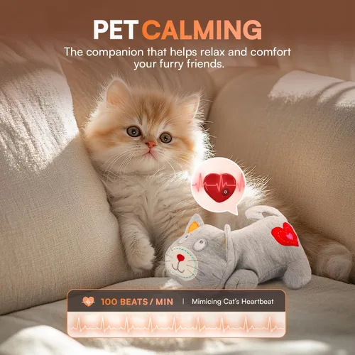 Miniatura 2 de ALL FOR PAWS Heartbeat - Juguete de peluche para gatos, compañero calmante para gatitos con latidos cardíacos realistas, alivio de la ansiedad