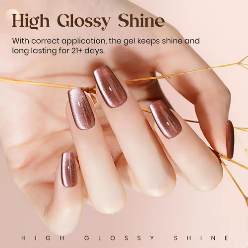 Miniatura 3 de MIZHSE Esmalte de uñas de gel de ojo de gato: Esmalte de gel magnético marrón con barra magnética, efecto mágico de color otoñal, esmalte de uñas