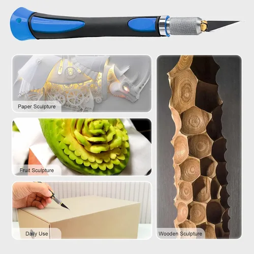 Miniatura 7 de FOSHIO Juego de 2 cuchillos de precisión para manualidades con 20 cuchillas de repuesto, mango ergonómico antideslizante con cubierta protectora