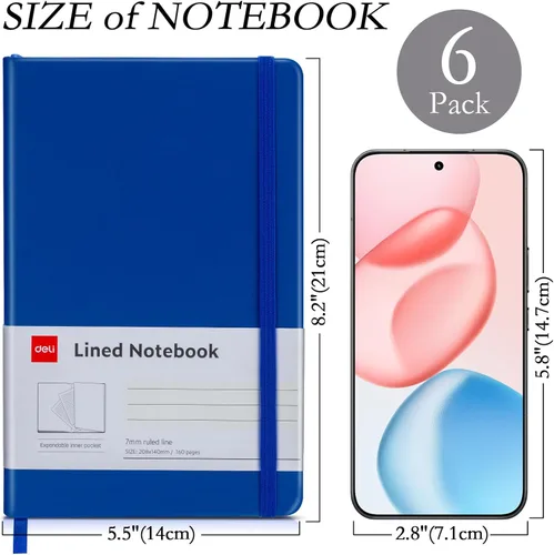 Miniatura 6 de deli Paquete de 6 cuadernos Moleskine con rayas azules para el trabajo, cuadernos A5 (5.5 x 8.3 pulgadas), 160 páginas de tapa dura, cuadernos