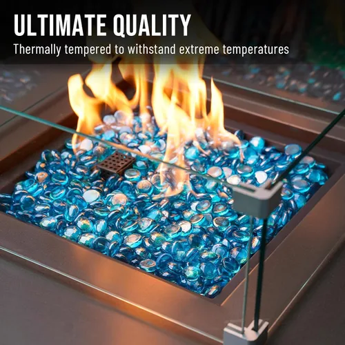 Miniatura 4 de Skyflame - Cuentas de vidrio de fuego de 10 libras para chimenea y brasero, tamaño de ½ pulgada, brillo azul del Caribe, cuentas decorativas Azul