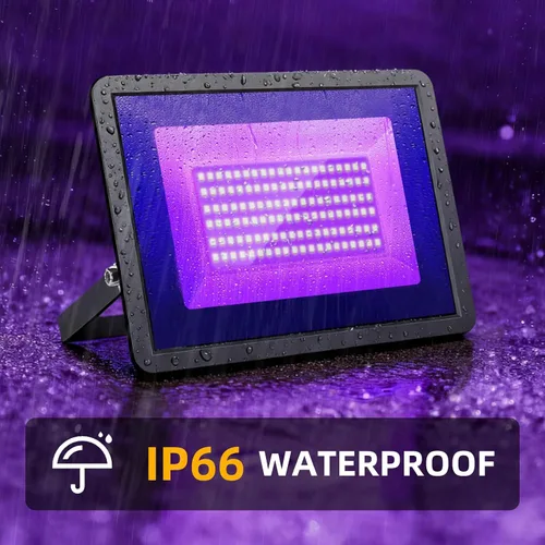 Miniatura 6 de Paquete de 2 luces LED negras de 100 W, luz negra con enchufe e interruptor, luz negra impermeable IP66 para fiesta de Halloween, brilla