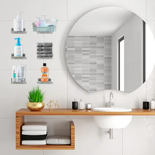 Miniatura 4 de Estante flotante pequeño, mini estante montado en la pared de 5 x 5 pulgadas, estante de madera rústica para dormitorio, sala de estar, baño, Gris