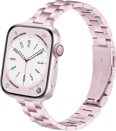 Miniatura 9 de Lenrao Correas delgadas de acero inoxidable compatibles con Apple Watch de 38mm 40mm 41mm 42mm 44mm 45mm 46mm para mujeres, correas de metal