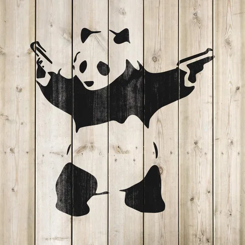 Miniatura 4 de Banksy - Plantilla de panda con pistolas para paredes y manualidades, plantillas reutilizables de panda con pistolas por Banksy para pintar