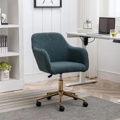 Miniatura 11 de HomVent Silla de escritorio esponjosa de piel sintética rosa, silla giratoria ajustable para computadora con ruedas, altura ajustable, bonita silla