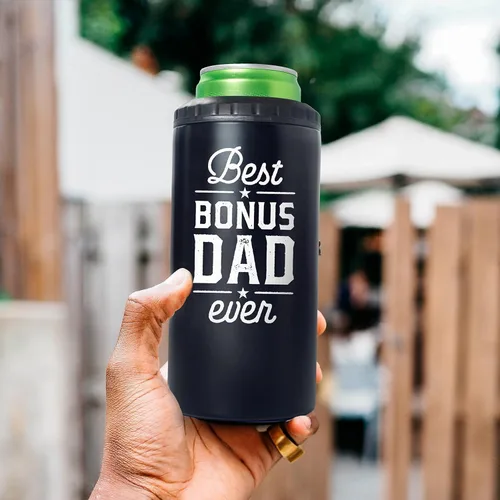Miniatura 2 de SANDJEST Regalos para Papá Bonito de Bonus - Vaso de 12oz de la Hijastra, el Hijo - Diseño 4 en 1 Vaso de Papá Paso Aislante Enfriador de Latas