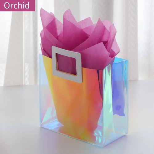 Miniatura 4 de VUOJUR 2 bolsas de regalo pequeñas reutilizables de 8.3 pulgadas con papel de seda - Coral y orquídea