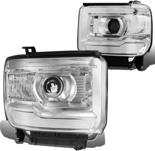 Miniatura 6 de DNA Motoring HL-OH-GMCS14-BK-AM Conjunto de faros delanteros con proyector lateral ámbar, carcasa negra [Para GMC Sierra 14-17]