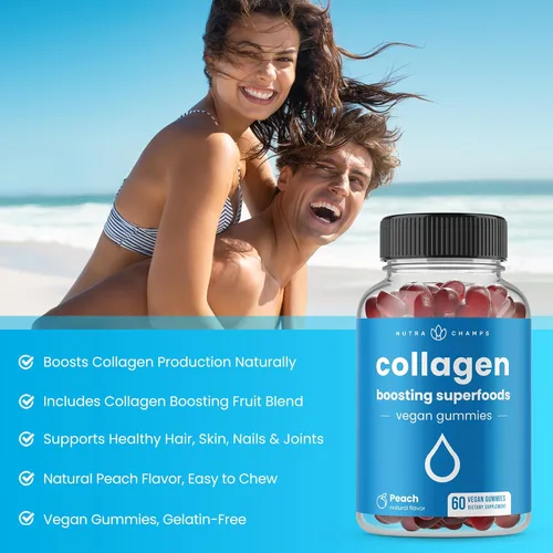 Miniatura 3 de NutraChamps Gomitas estimulantes de colágeno, gomitas de colágeno para producción de colágeno natural, suplementos de pectina vegana masticables