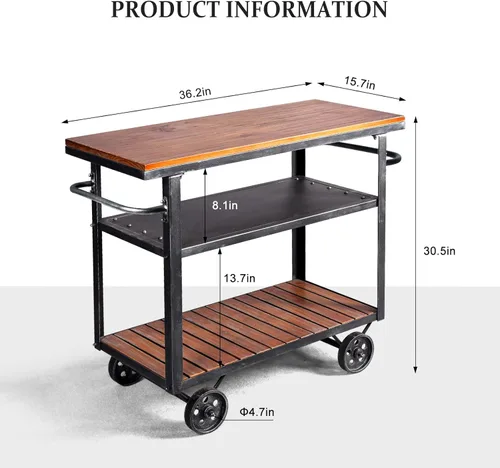 Miniatura 2 de Carrito de almacenamiento industrial de 3 niveles con ruedas para vino, estante de vino de metal con ruedas, cocina, bar, comedor, té, vino, carrito