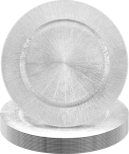 Miniatura 31 de Tanlade 50 Platos Base Plateados al Por Mayor, Plato Base Redondo de Plástico de 13", Platos Base Brillantes Plateados para Mesa, Platos de Servicio